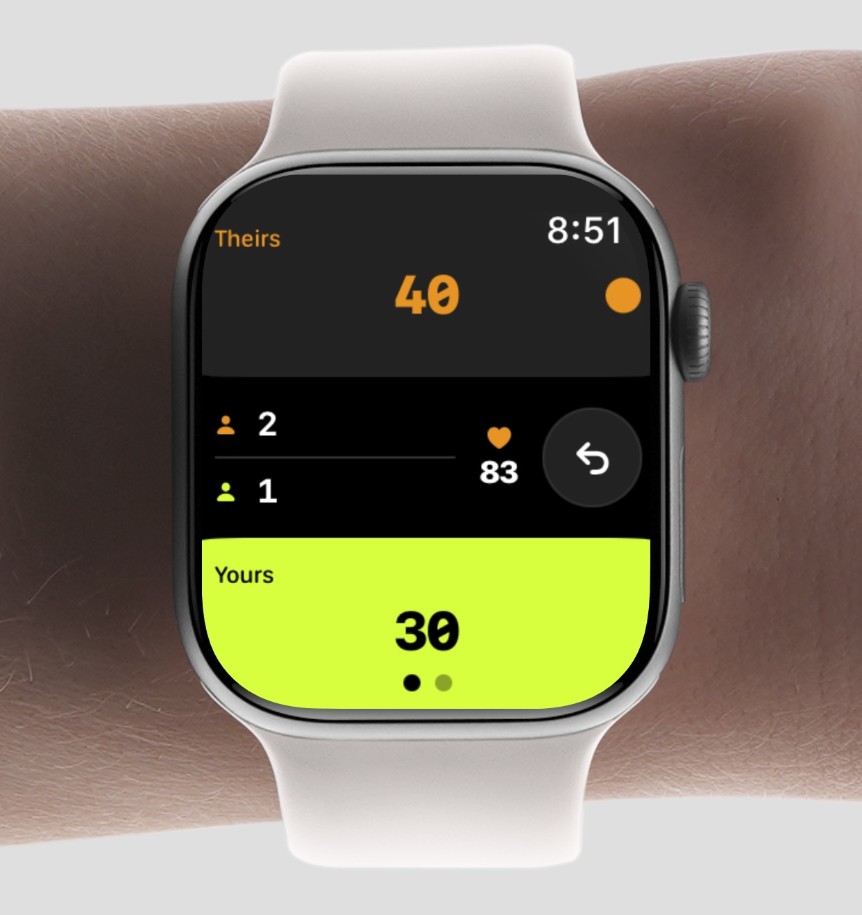 ScoreDog scoring a padel match on Apple Watch